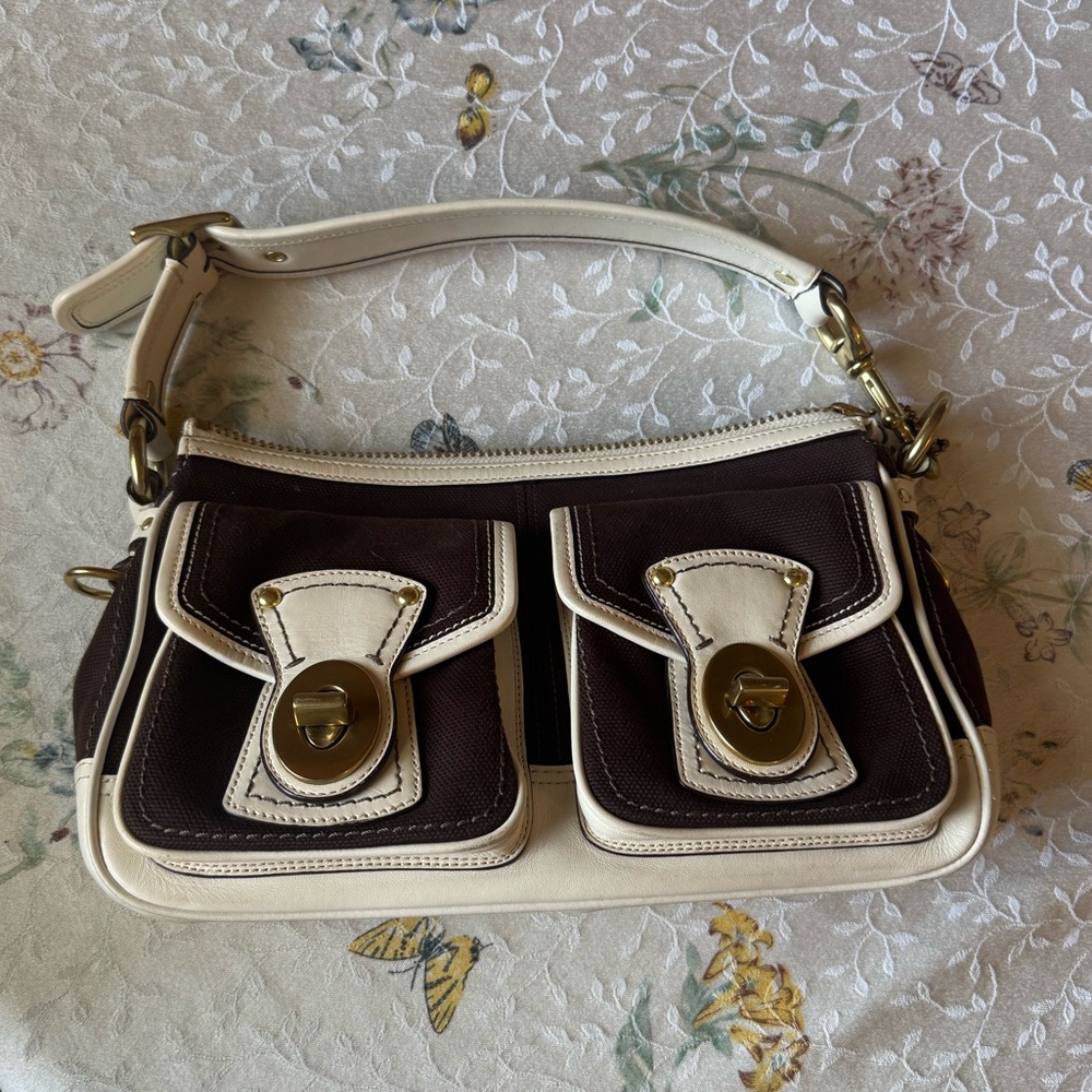 Coach Cream and Brown Shoulder Bag
